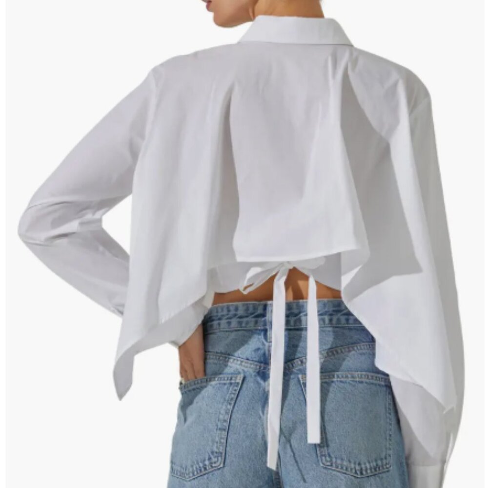 Astr The Label Tie Back Crop Button Up Shirt - image 2